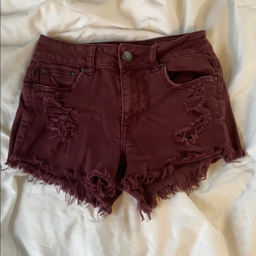 Distressed denim shorts